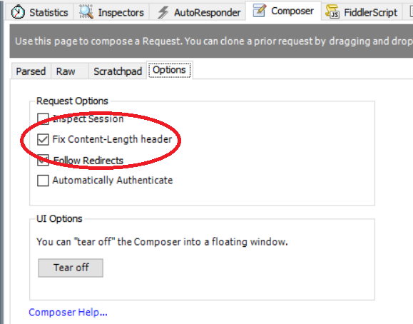 Fiddler fix content length checkbox