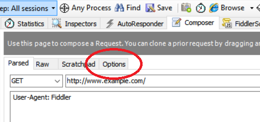 Fiddler options tab