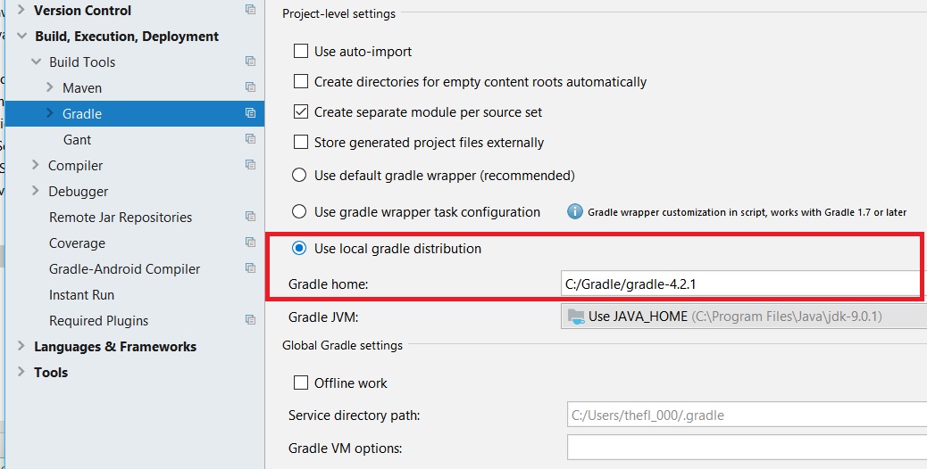 java version from 9.0.1 gradle error in IntelliJ Idea