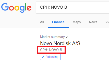 Novo nordisk ticker in google finance