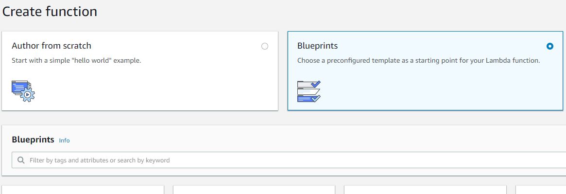 Selecting a blueprint when creating a new Lambda