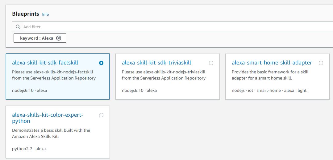 Filtering blueprints when creating a new Lambda