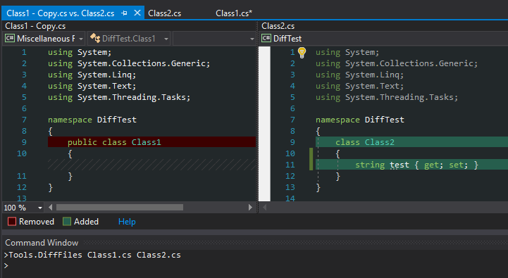 Diffing two files using Tools.DiffFiles