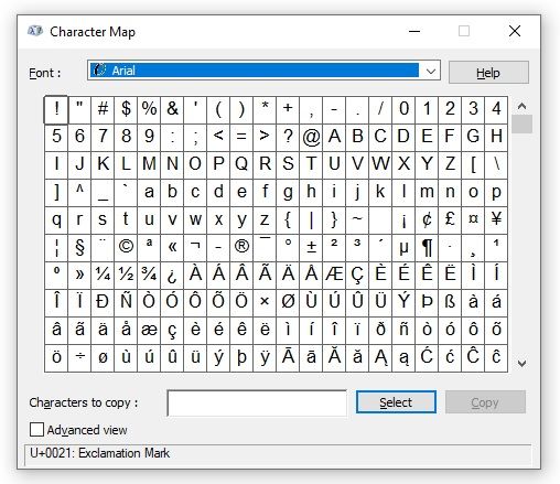 windows-character-map