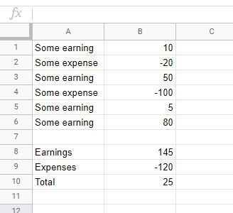 Google spreadsheet sum negative or positive numbers