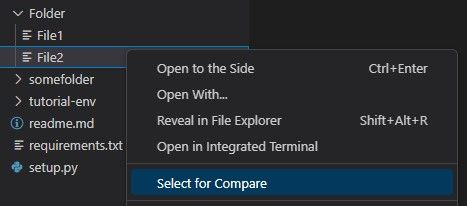 Visual studio code - How to diff and compare two files