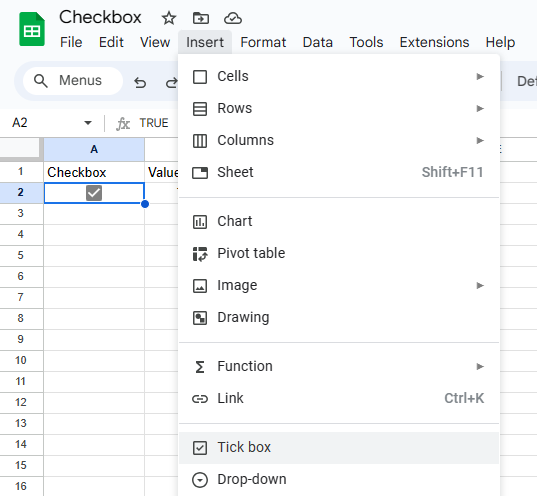 Google sheets - How to make a checkbox